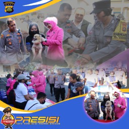 Kapolres Bersama Ketua Bhayangkari Cabang Karangasem Memberikan Bantuan Vaksinasi Rabies dan Pembagian Sembako