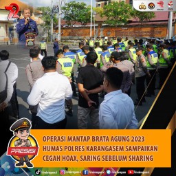 Humas Polres Karangasem Sampaikan Cegah Hoax Saat Apel Ops Mantap Brata Agung 2023