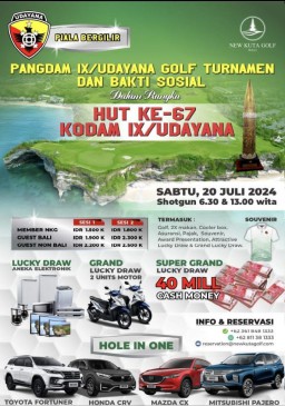 HUT Ke-67 Kodam IX/Udayana Gelar Kejuaraan Golf dan Bakti Sosial