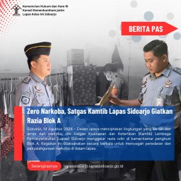 Satgas Kamtib Lapas Sidoarjo Giatkan Razia Blok A