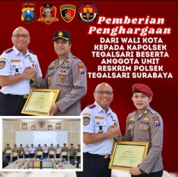 Kapolsek Tegalsari Bersama Kanitreskrim Terima Penghargaan dari Pjs Walikota Surabaya