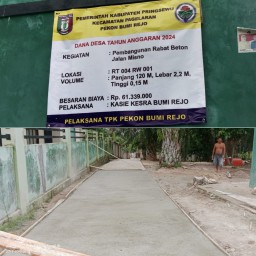 Pekon Bumi Rejo Realisasikan Pembangunan Rabat Beton Jalan Misno ADD Tahap II Tahun 2024