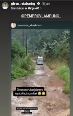 Viral, Wapres Gibran Rakabuming Repost Video Instastory Jalan Rusak di Lampung