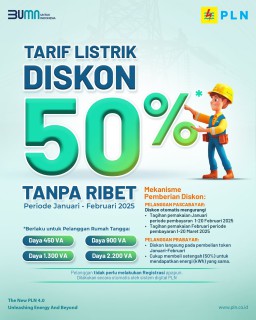 Mulai Januari Sampai Februari Diskon Litrik 50% Masyarakat Tak Perlu Buru-Buru, Beli Token Bisa Sepanjang Bulan