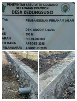 Optimalkan APBDes, Pemdes Kedung Sugo Bangun Plengseng Penahan Tanah