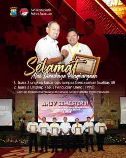 Kasat Reskoba Polres Pasuruan Mendapatkan Apresiasi dan 2 ( Dua ) Piagam Penghargaan dari Ditresnarkoba Polda Jatim