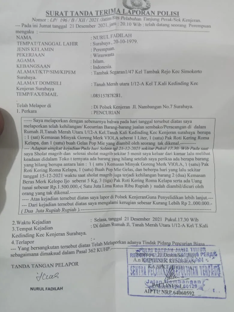 Kinerja Kanit Reskrim Polsek Kenjeran Diduga Lambat Atas Aduan Masyarakat