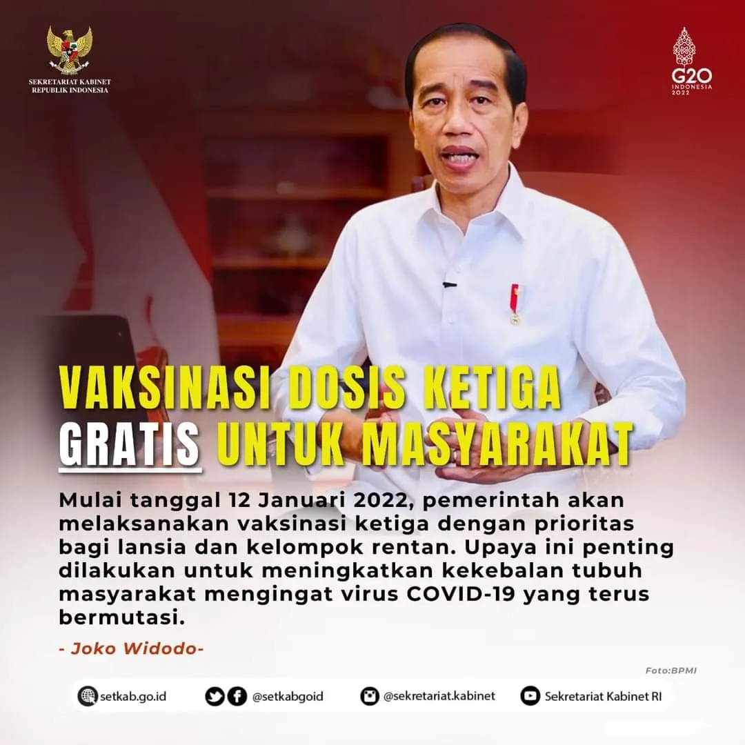 Presiden Jokowi Tegaskan Vaksinasi Dosis Ketiga Gratis