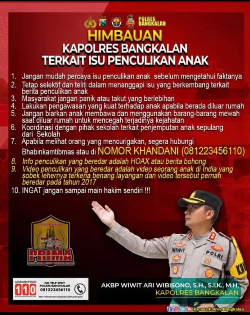 Adanya vidio pencilikan anak Itu HOAX Kapolres Bangkalan Himbau Jangan Panix