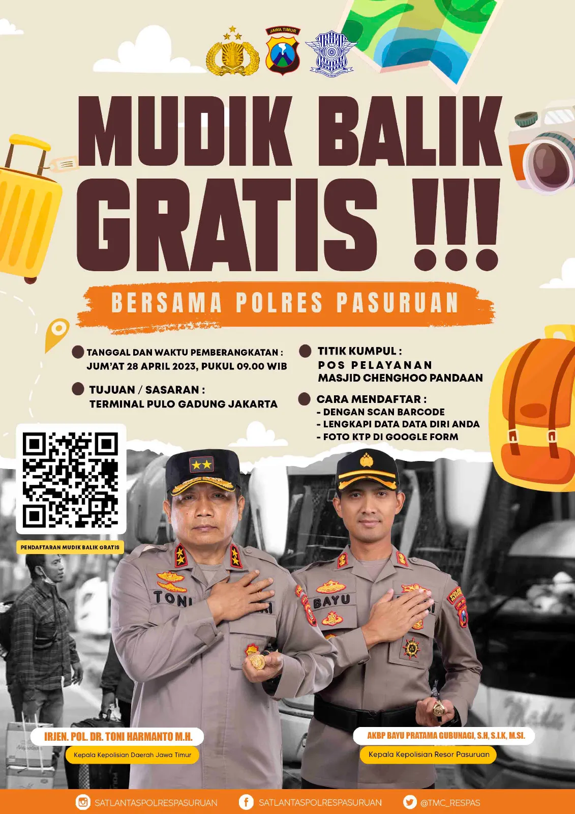 Polres Pasuruan Berikan Layanan Balik Mudik Gratis ke Jakarta