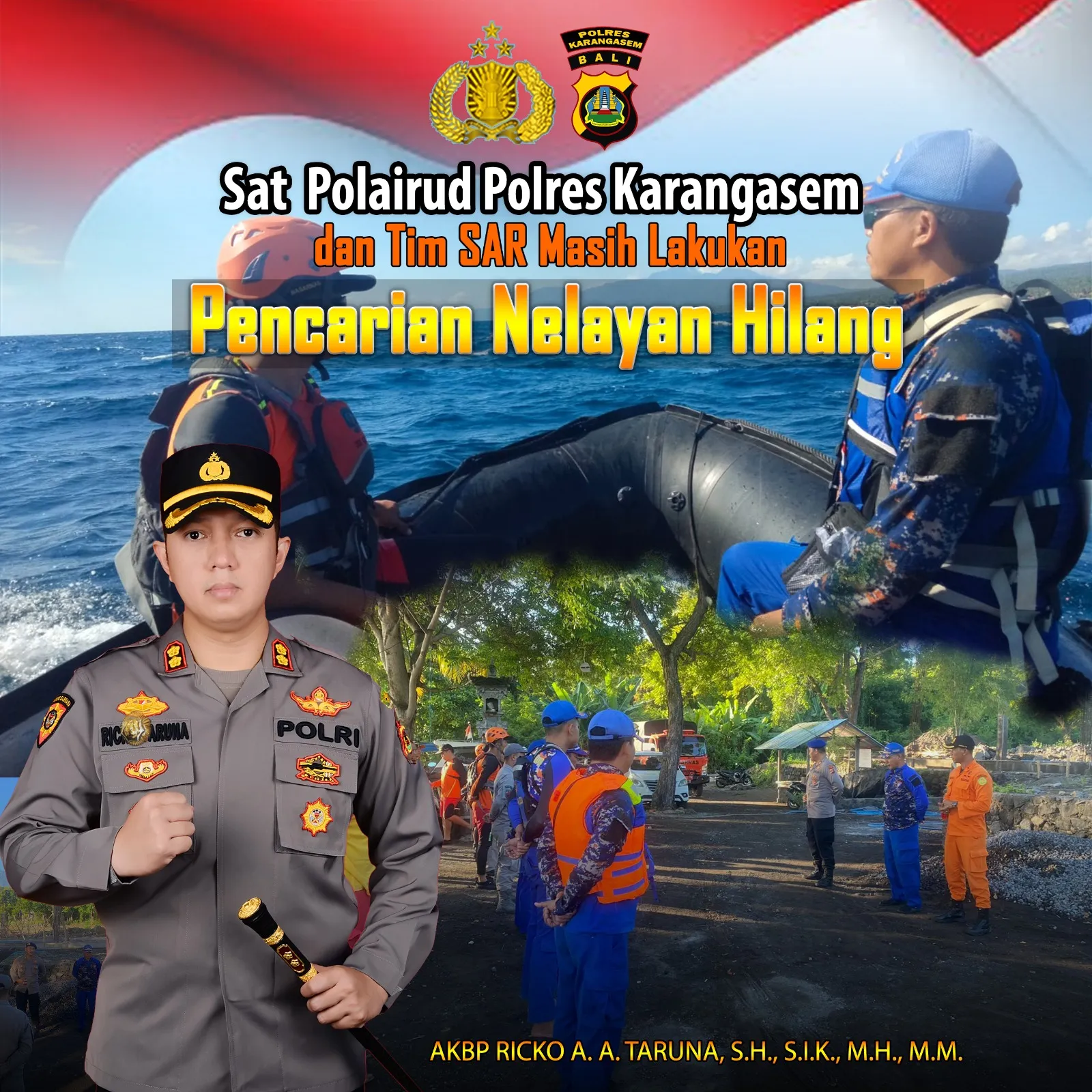 Sat Polairud Polres Karangasem dan Tim SAR Masih Lakukan Pencarian Nelayan Hilang