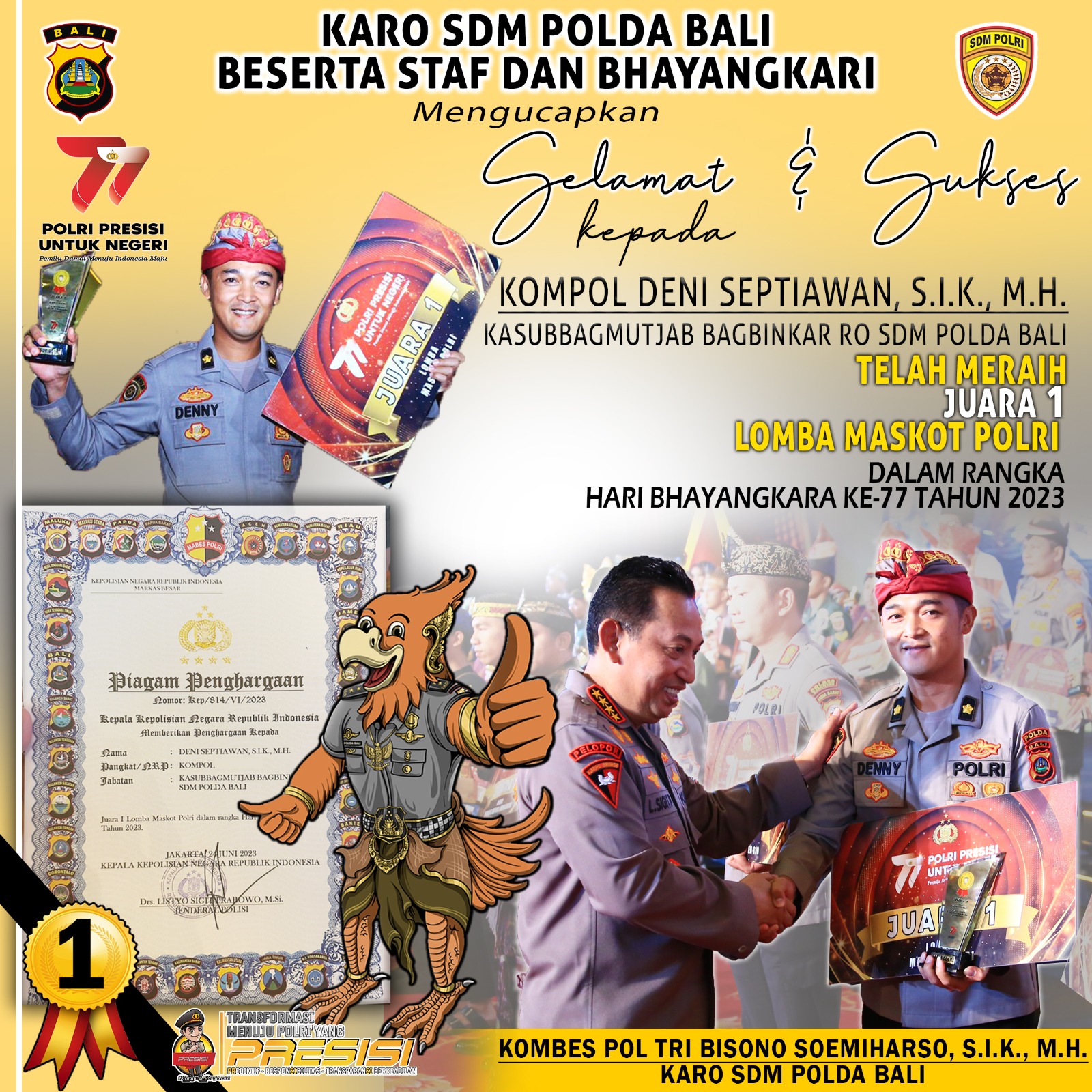 RAWAKOTA" Polda Bali Raih Juara 1 Lomba Maskot Polri.