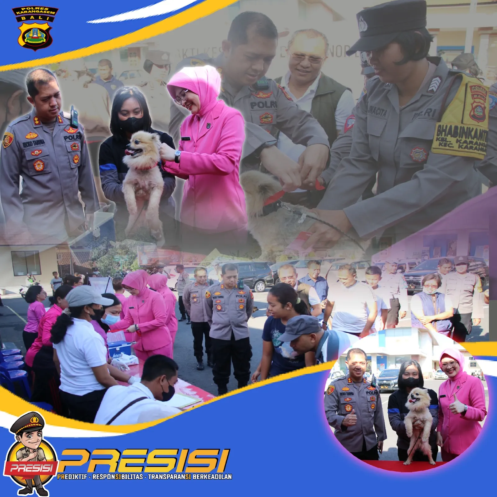 Kapolres Bersama Ketua Bhayangkari Cabang Karangasem Memberikan Bantuan Vaksinasi Rabies dan Pembagian Sembako