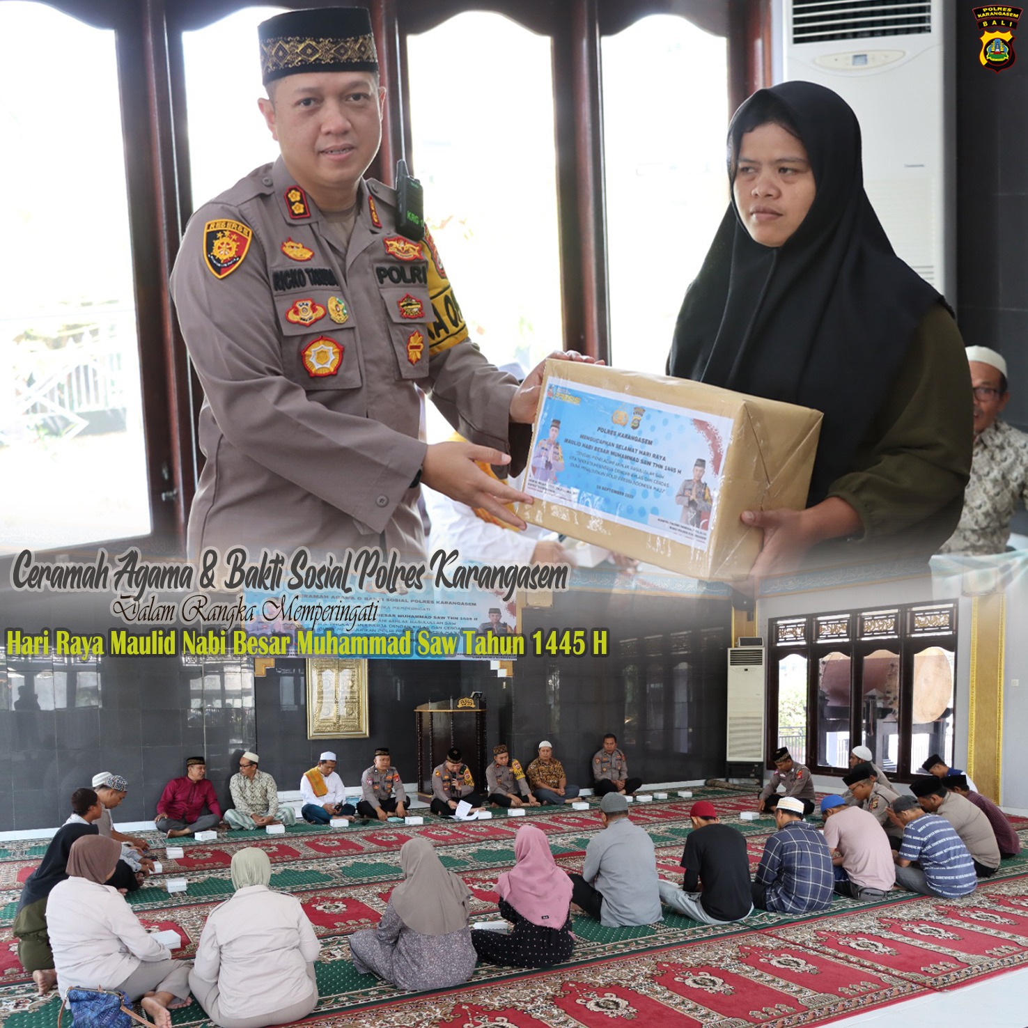 Kapolres Karangasem Ceramah Agama dan Bakti Sosial Pada Moment Maulid Nabi Muhammad SAW 1445 H