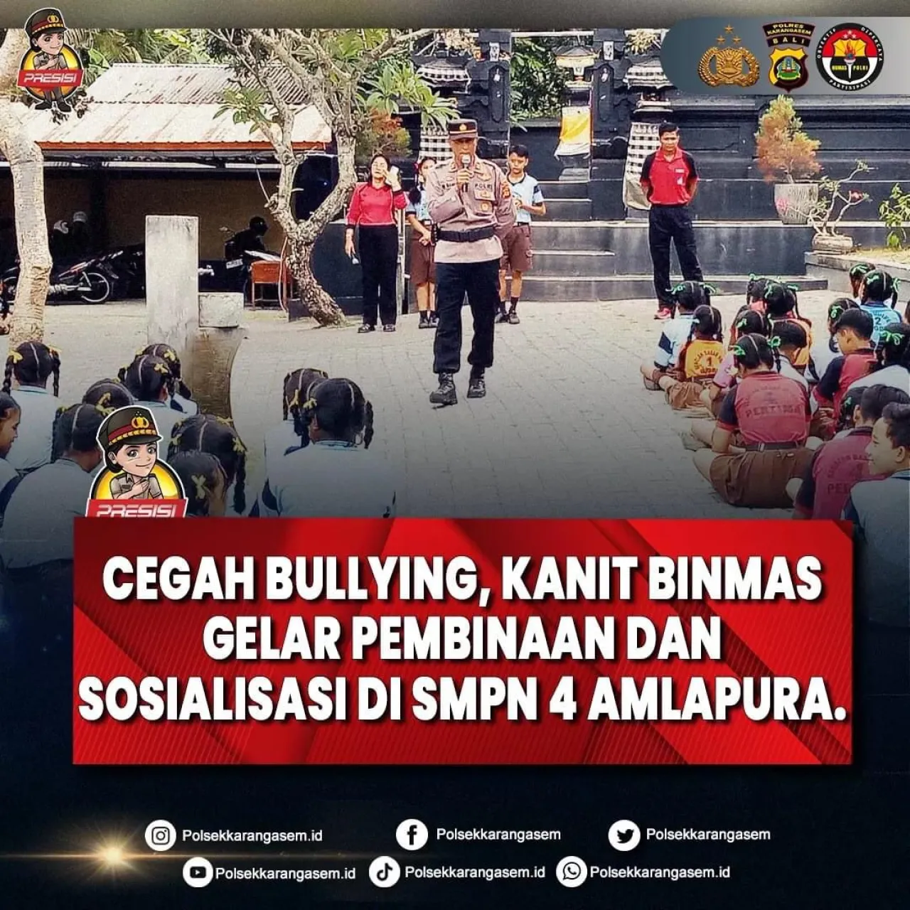 Cegah Bullying, Kanit Binmas Gelar Pembinaan dan Sosialisasi di SMPN 4 Amlapura