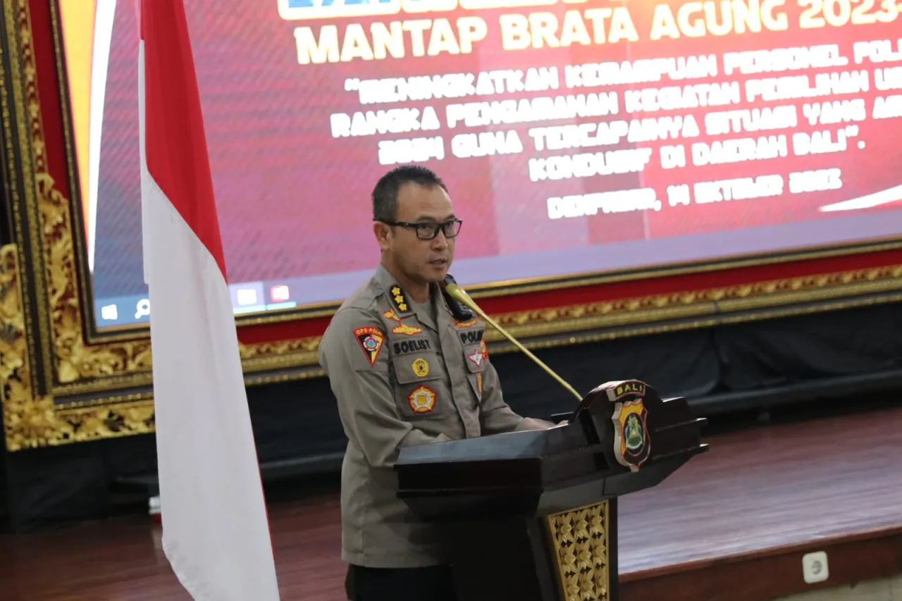 *Amankan Tahapan Pemilu, Ratusan Personel Polda Bali Ikuti Latpraops Mantap Brata Agung