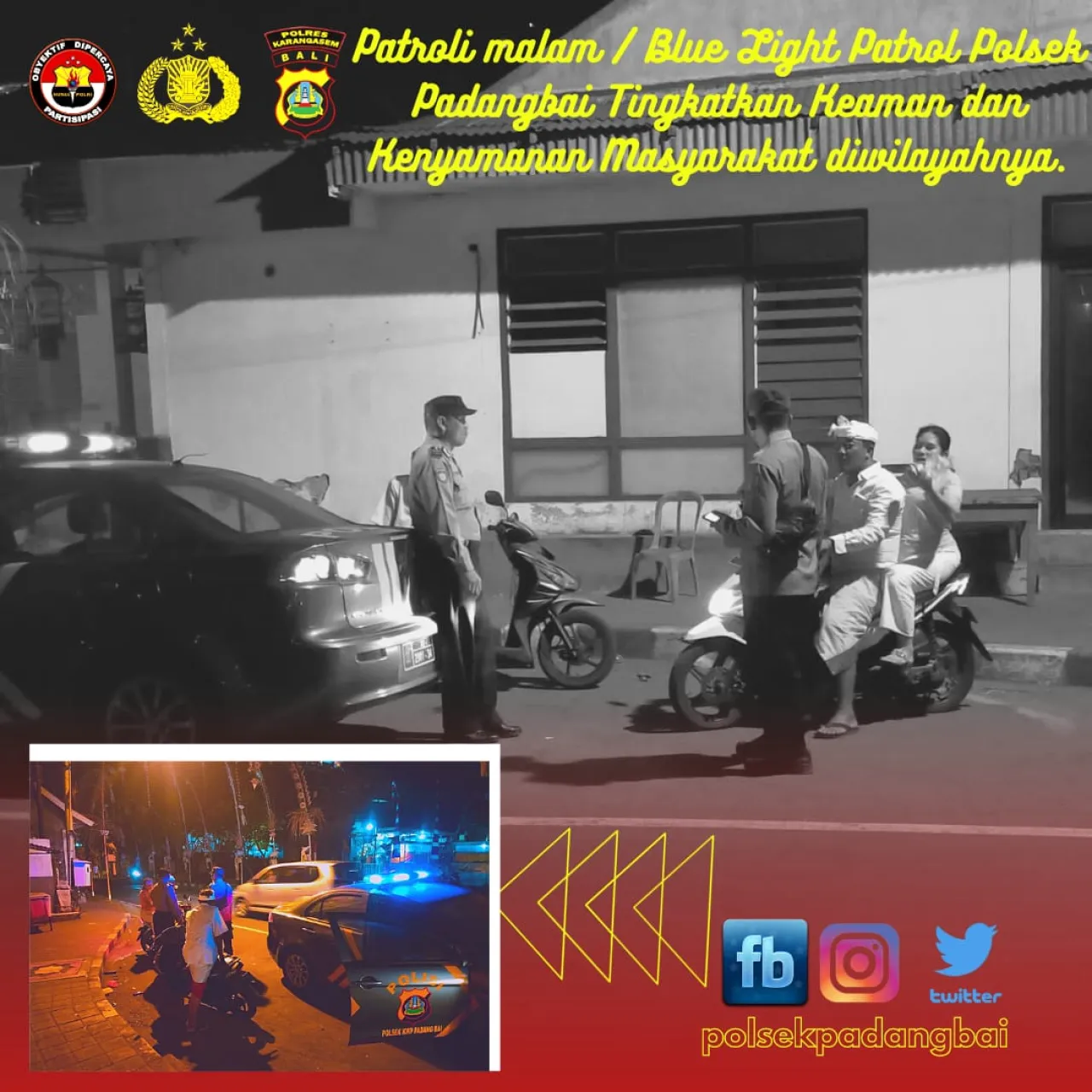 Patroli malam / Blue Light Patrol Polsek Padangbai Tingkatkan Keaman dan Kenyamanan Masyarakat diwilayahnya.