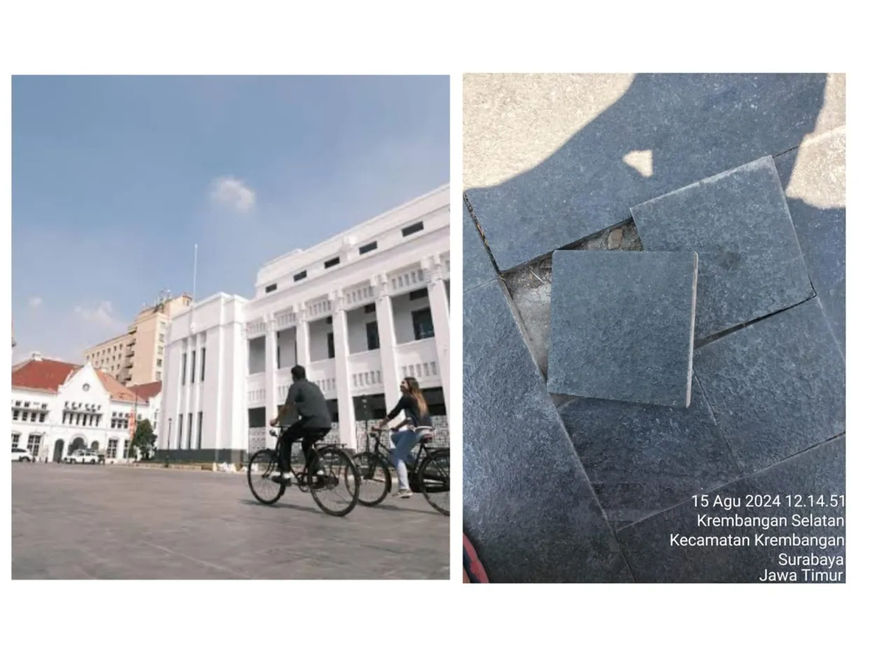 Perbaikan Kerusakan Lantai Wisata Kota Lama Surabaya Belum Terealisasi