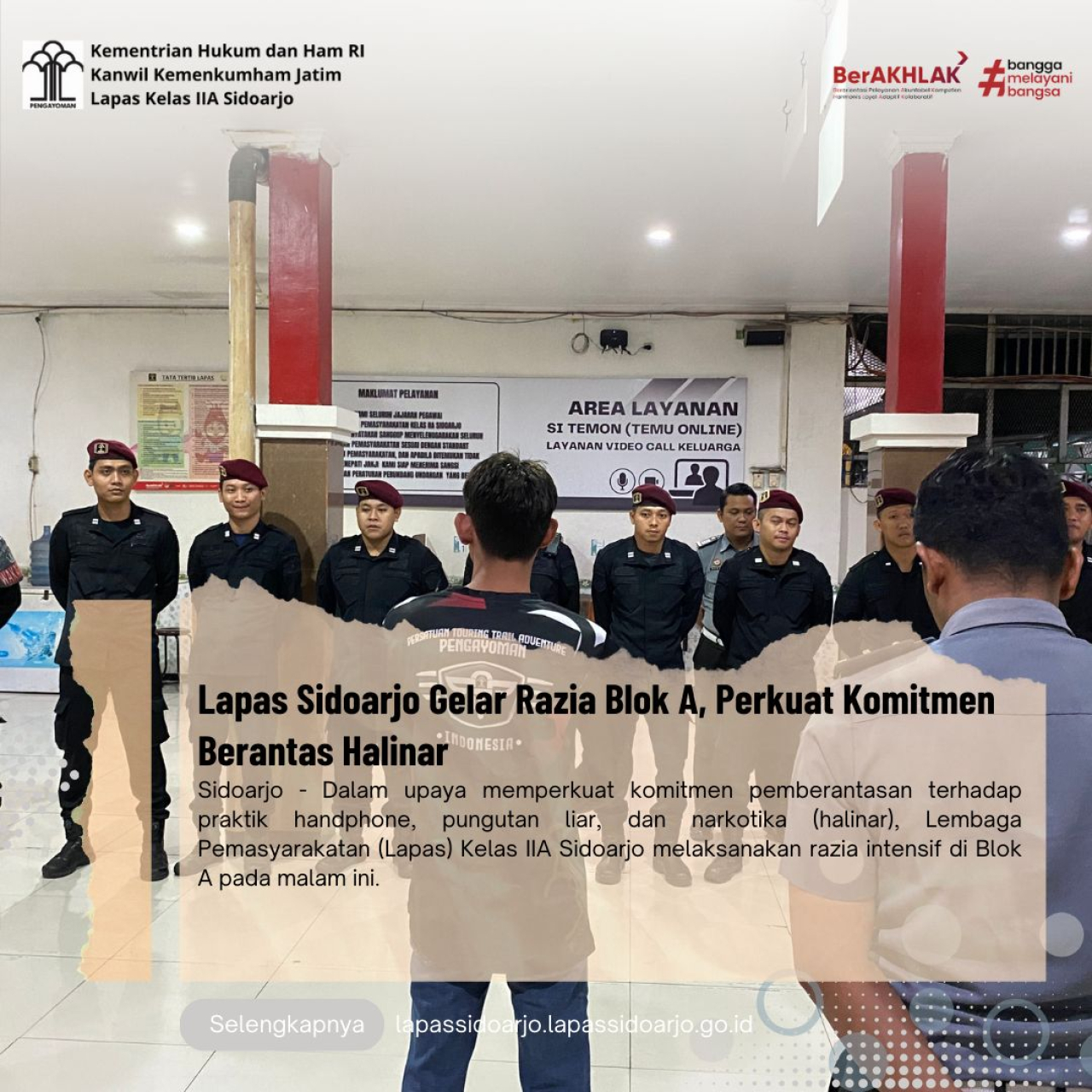 Lapas Sidoarjo Gelar Razia Blok A, Perkuat Komitmen Berantas Halinar