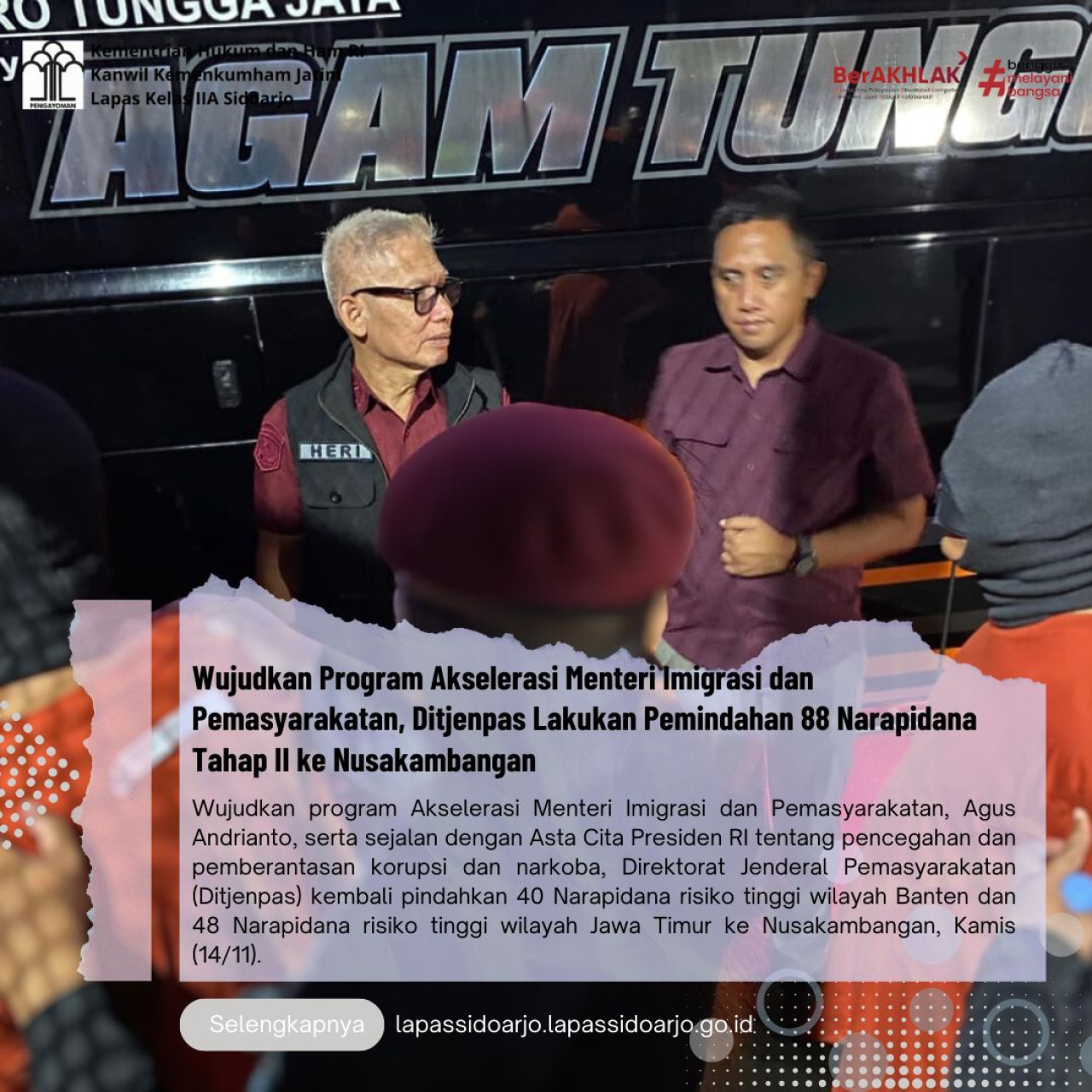 Ditjenpas Lakukan Pemindahan 88 Narapidana Tahap II ke Nusakambangan