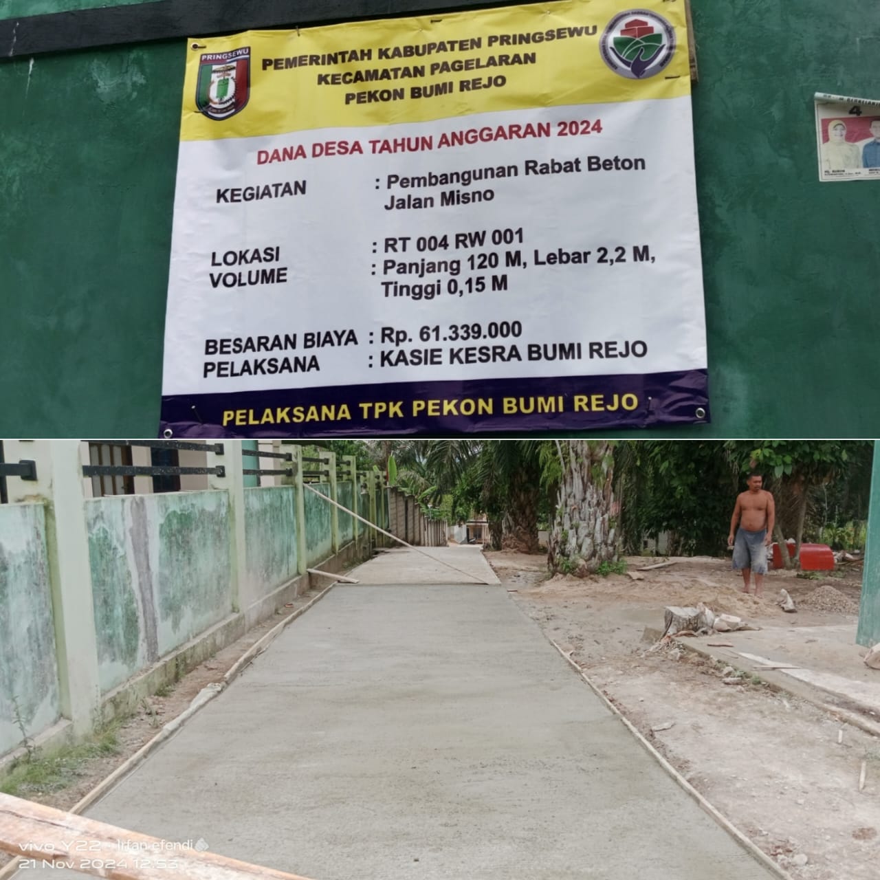 Pekon Bumi Rejo Realisasikan Pembangunan Rabat Beton Jalan Misno ADD Tahap II Tahun 2024