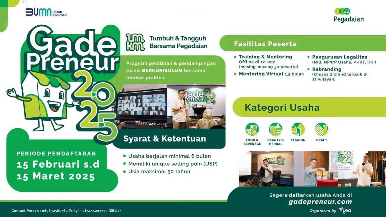 Pegadaian Buka Pendaftaran GadePreneur 2025, UMKM Berkesempatan Naik Kelas