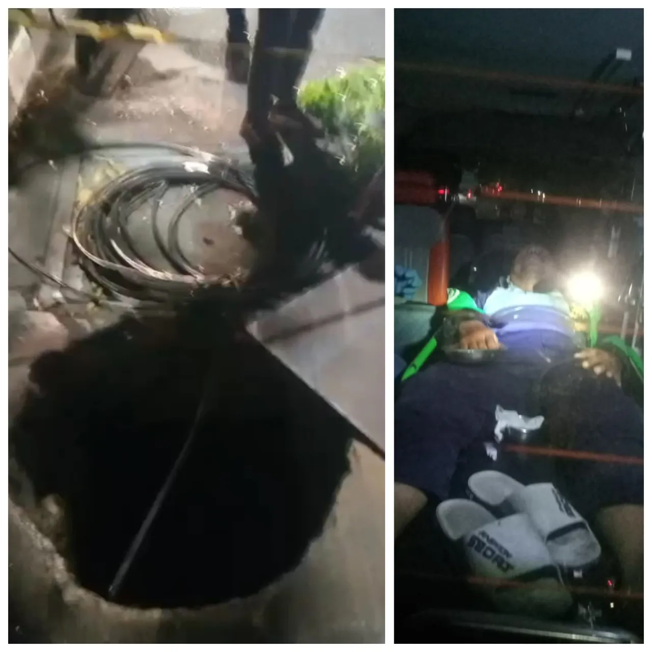 Seorang Pengendara Motor Terjatuh Ke Dalam Lubang Gorong - Gorong Yang Terbuka Di Jalan Kenjeran Kota Surabaya