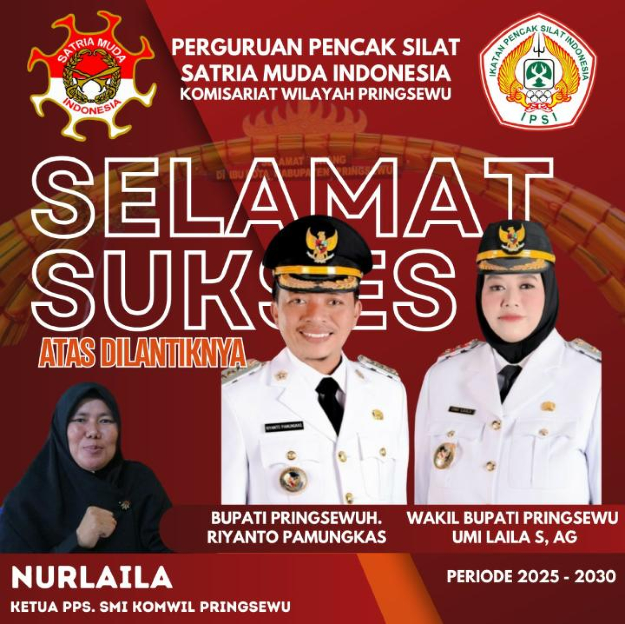 Ketua PPS.SMI KOMWIL PRINGSEWU Ucapkan Selamat H.Riyanto-Umi Laila Atas di Lantiknya Bupati dan Wakil Bupati Pringsewu