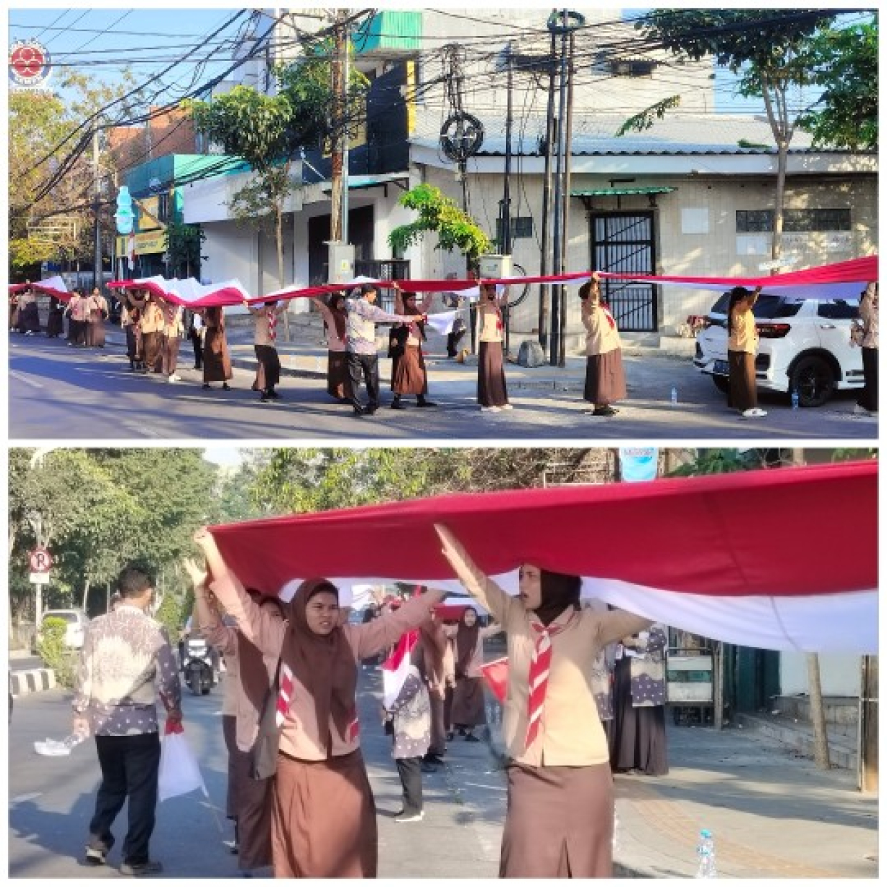 Spektakuler! Ribuan Siswa SMKN 8 Surabaya Kibarkan Bendera Merah Putih Raksasa