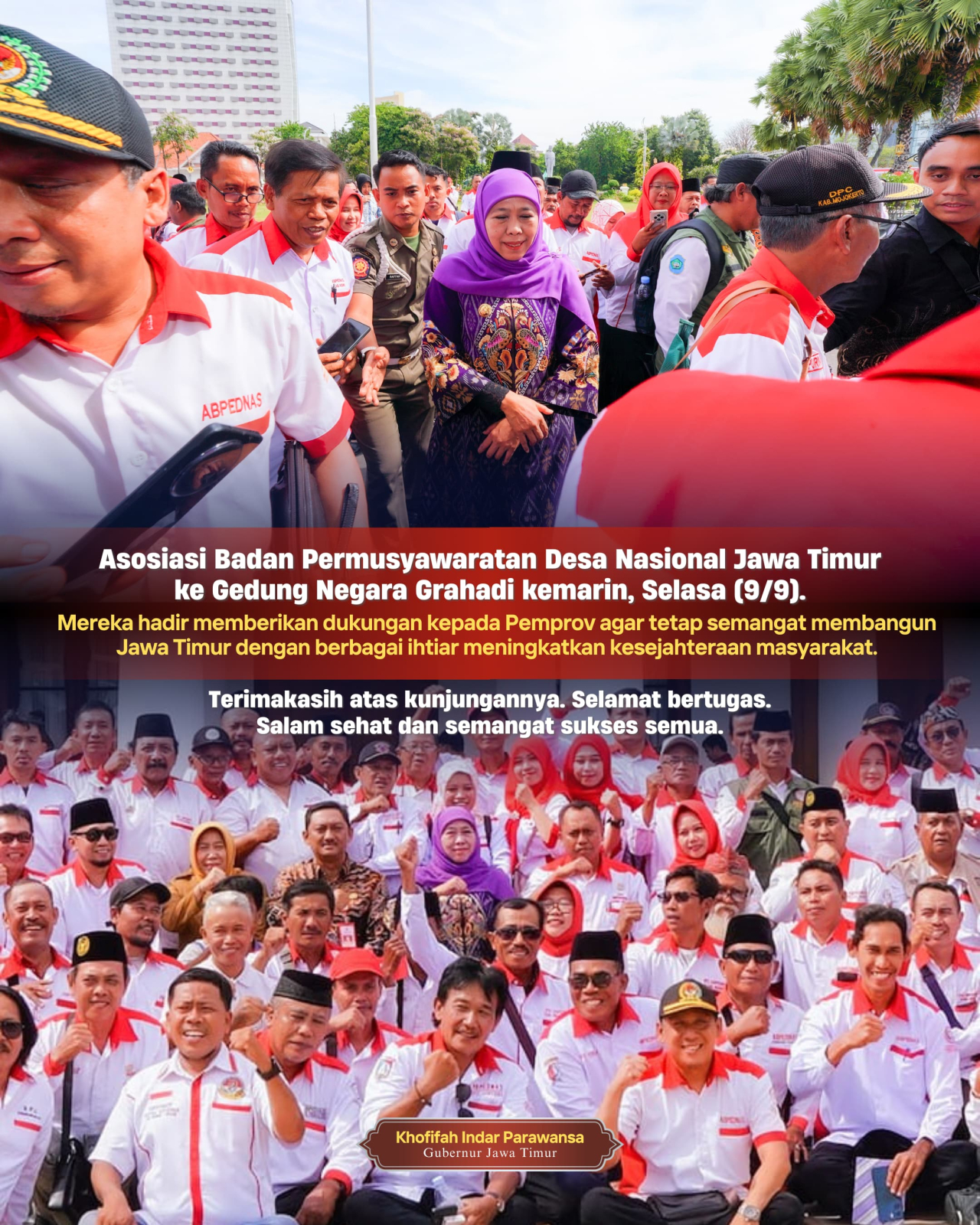 Gubernur Khofifah Terima ABPEDNAS Jatim: Perkuat Peran Parlemen Desa sebagai Mitra Pemerintah