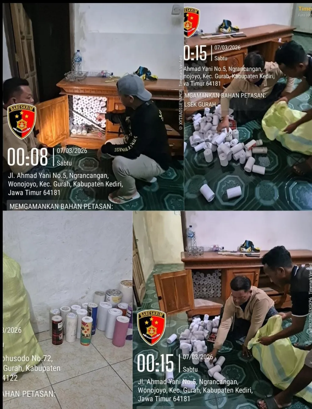 Unit Reskrim Polsek Gurah  Giat  Mitigasi Petasan di Tengah Malam, 225 Selongsong Petasan Diamankan Polisi