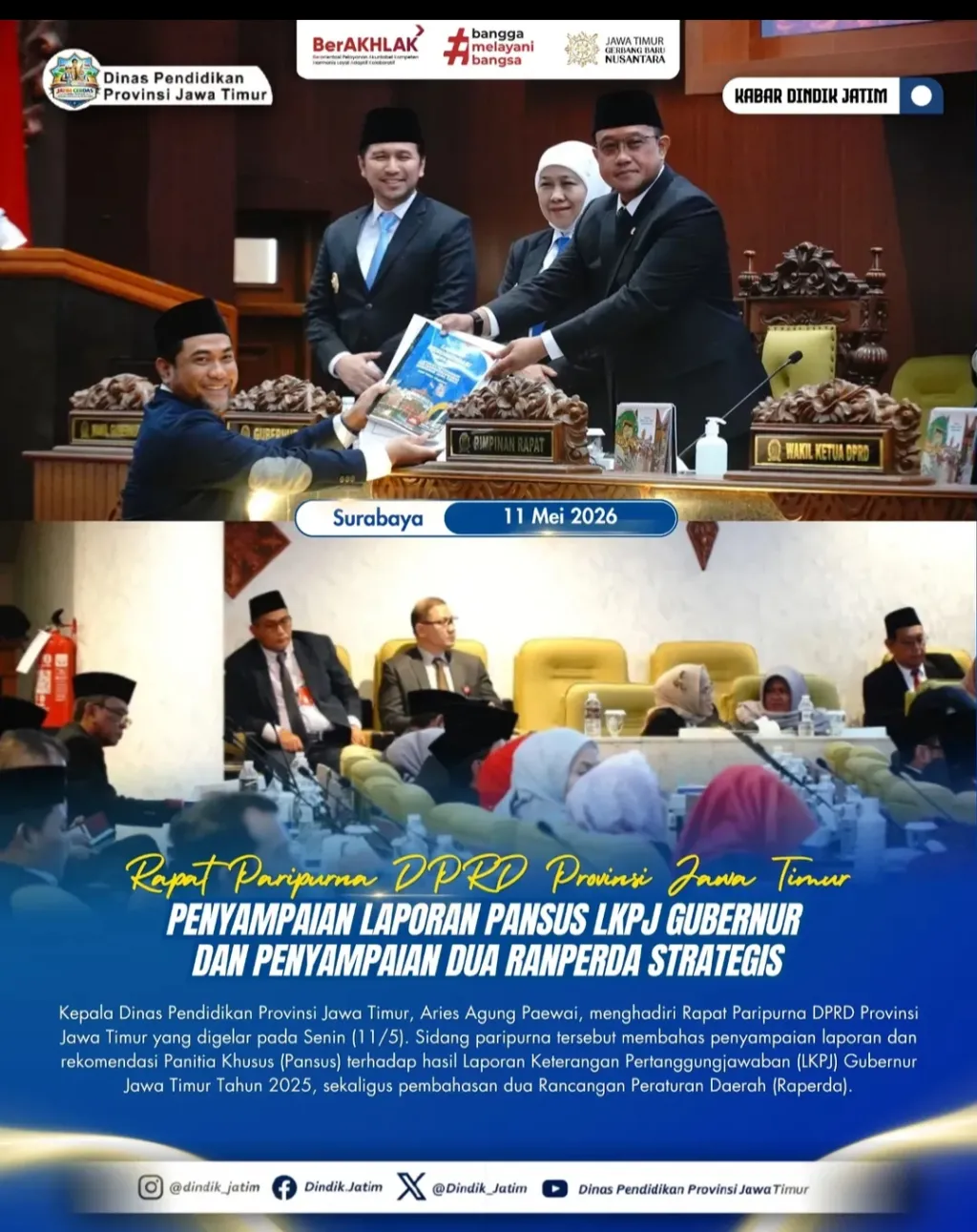 DPRD Jatim Gelar Rapat Paripurna, Bahas Evaluasi Kinerja Pemprov dan Dua Raperda Strategis