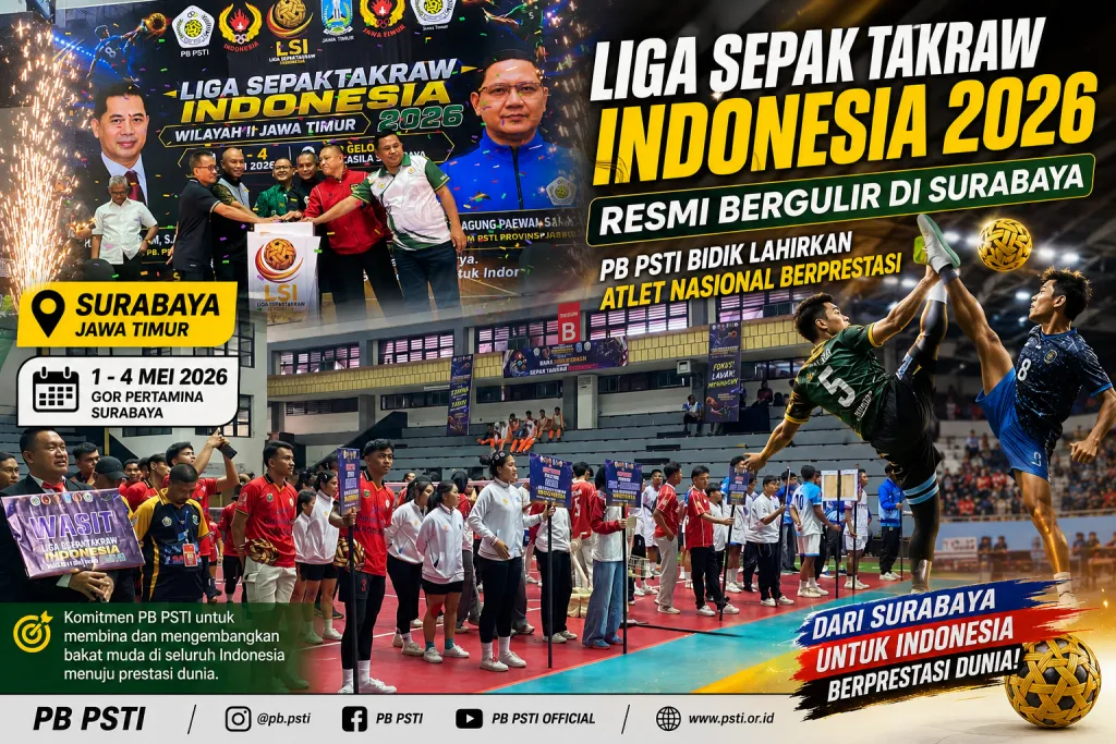 Liga Sepak Takraw Indonesia 2026 Resmi Bergulir di Surabaya, PB PSTI Bidik Lahirkan Atlet Nasional Berprestasi
