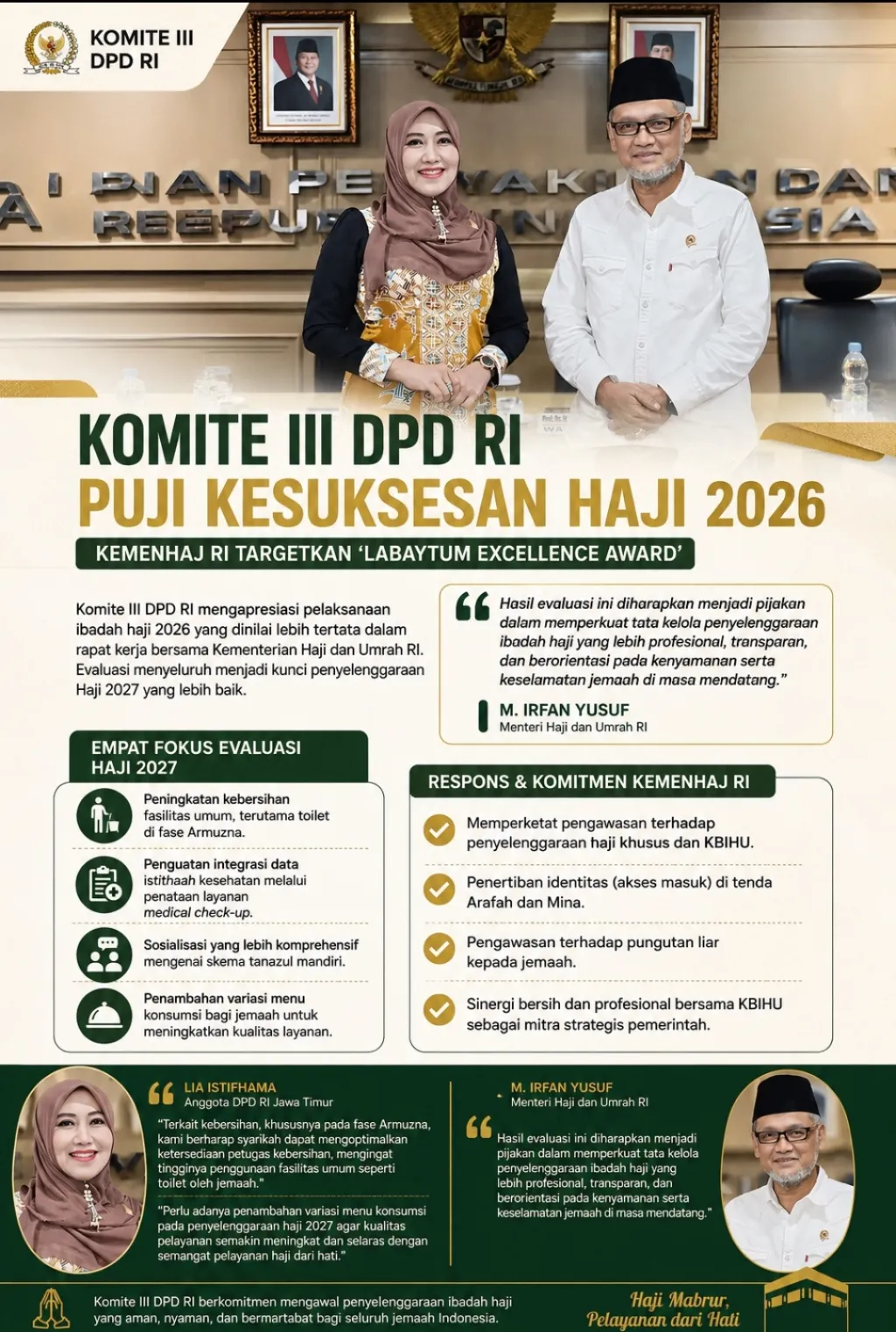 Lia Istifhama DPD RI Apresiasi Haji 2026, Dorong Peningkatan Layanan Jemaah Tahun Depan