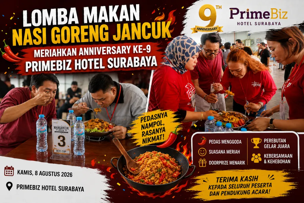 Lomba Makan Nasi Goreng Jancuk Meriahkan Anniversary ke-9 PrimeBiz Hotel Surabaya