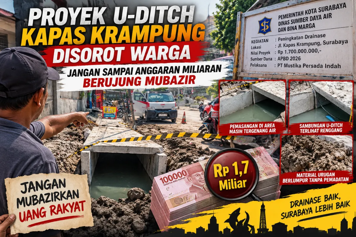 Proyek U-Ditch Kapas Krampung Disorot Warga, Jangan Sampai Anggaran Miliaran Berujung Mubazir