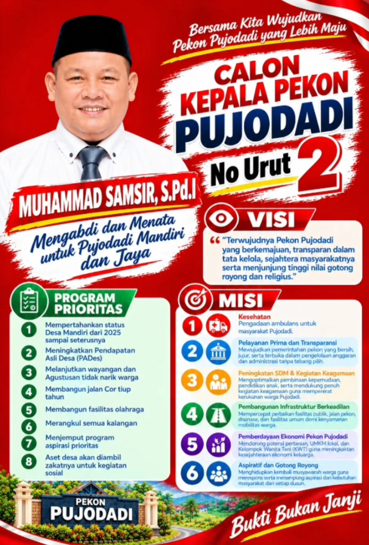 Muhammad Samsir, S.Pd.I. Calon Kepala Pekon Pujodadi Nomor Urut 2, Dengan mengusung slogan “Bersama Kita Wujudkan Pekon