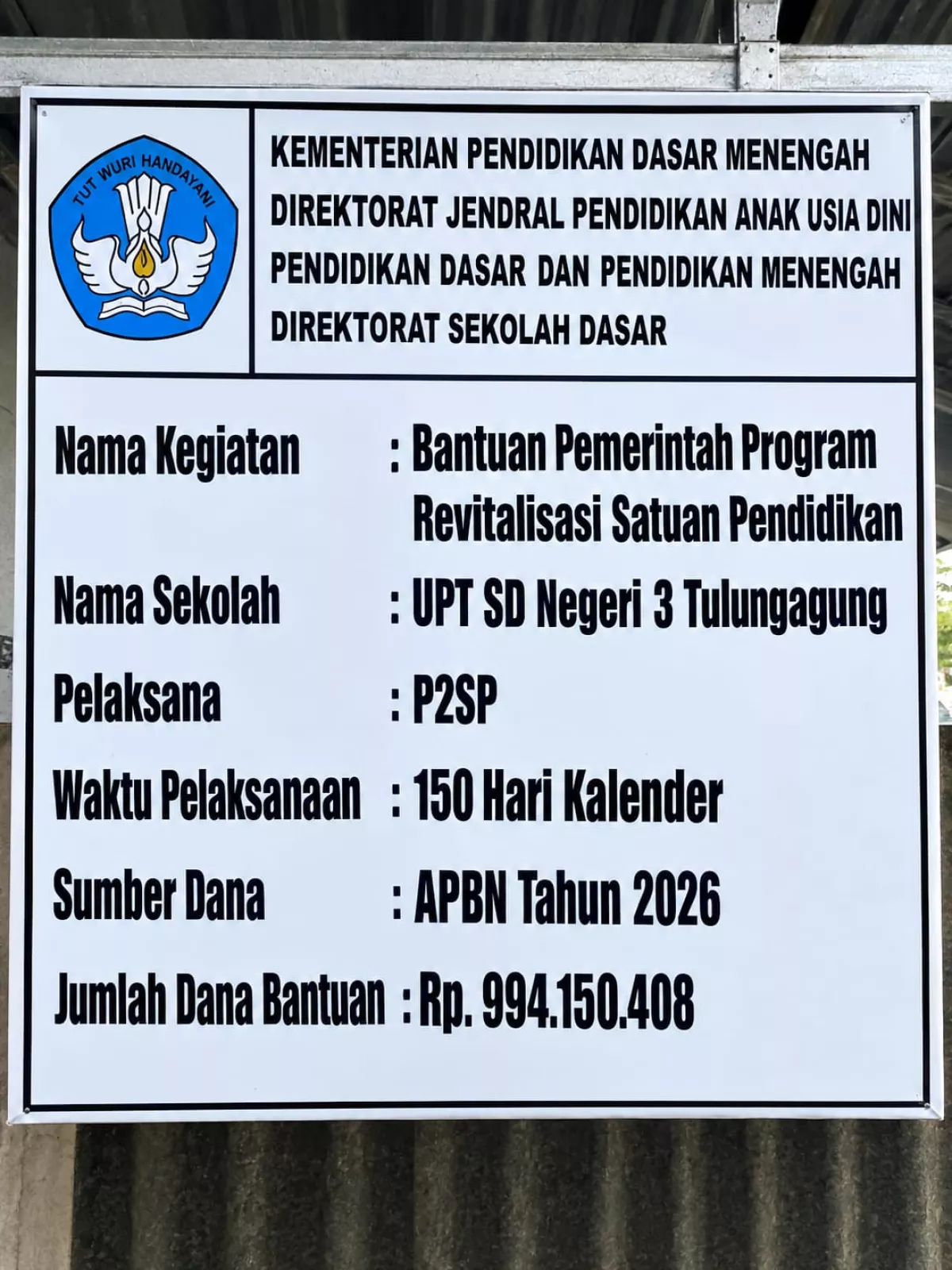 Revitalisasi SD Negeri 3 Tulung Agung Di HENDEL kepala Sekolah Langsung
