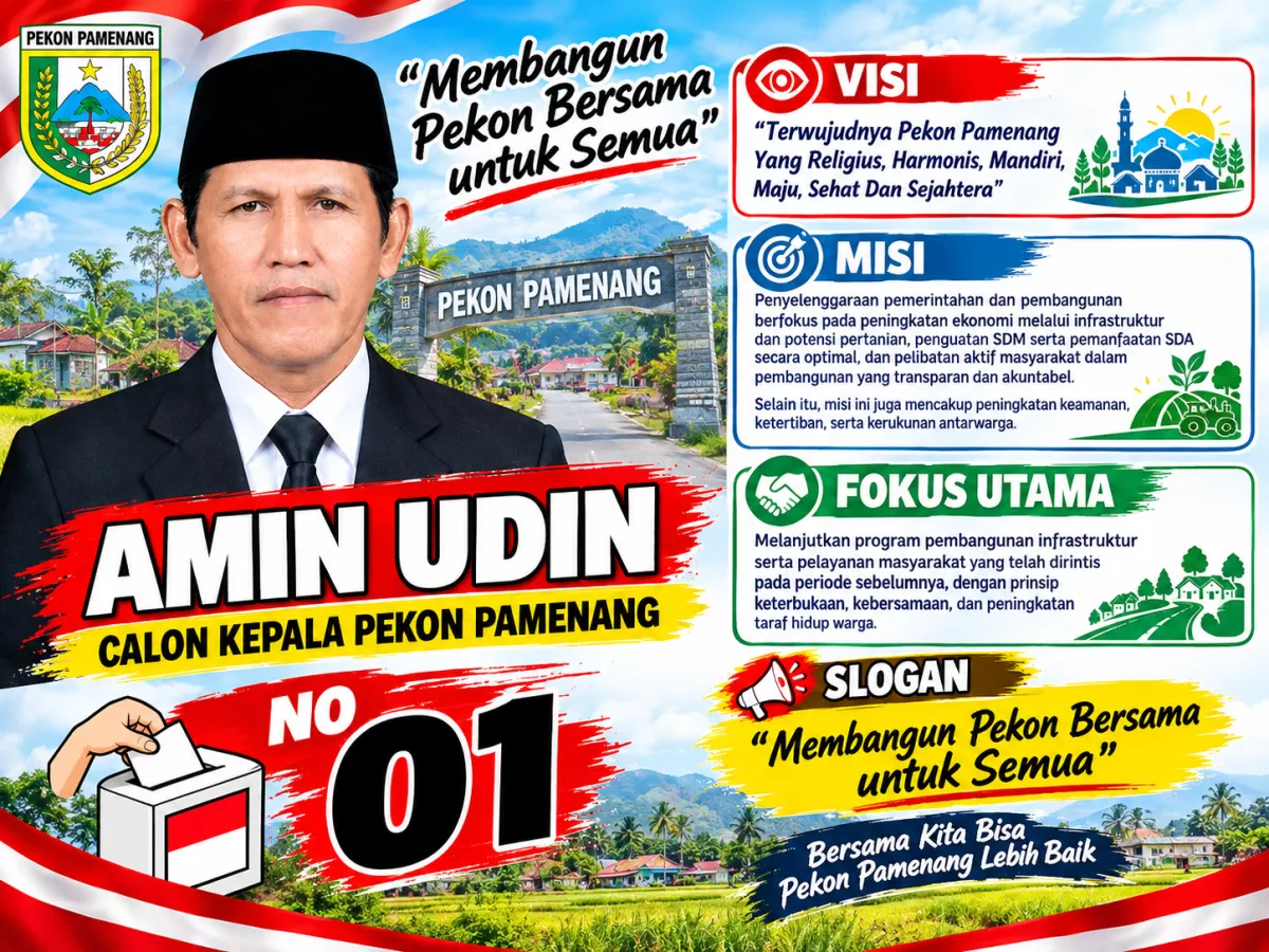 Usung Slogan Membangun Pekon Bersama untuk Semua, Amin Udin Nomor Urut 01 Siap Wujudkan Pamenang yang Religius, Harmonis