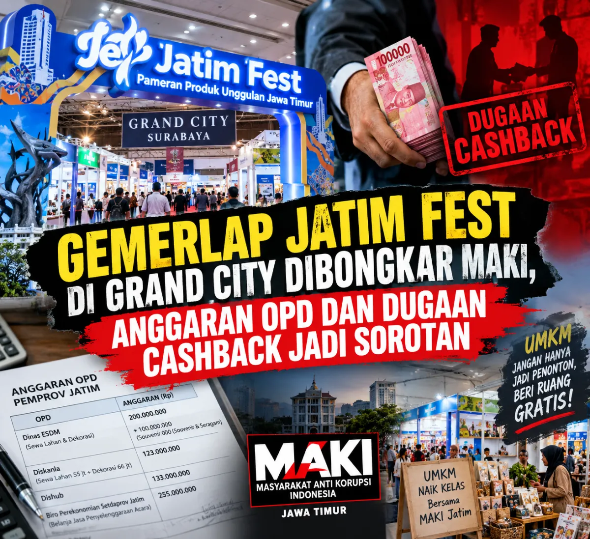 Gemerlap Jatim Fest di Grand City Dibongkar MAKI, Anggaran OPD dan Dugaan Cashback Jadi Sorotan