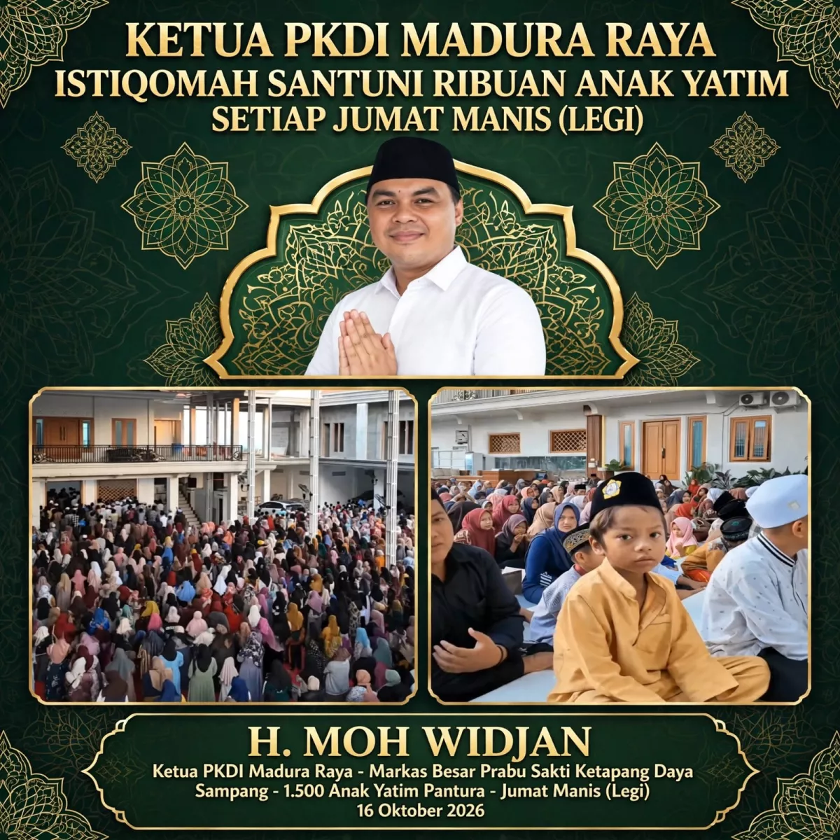 Tradisi Mulia di Pantura Sampang, H. Moh Widjan Rutin Santuni 1.500 Anak Yatim Tiap Jumat Manis
