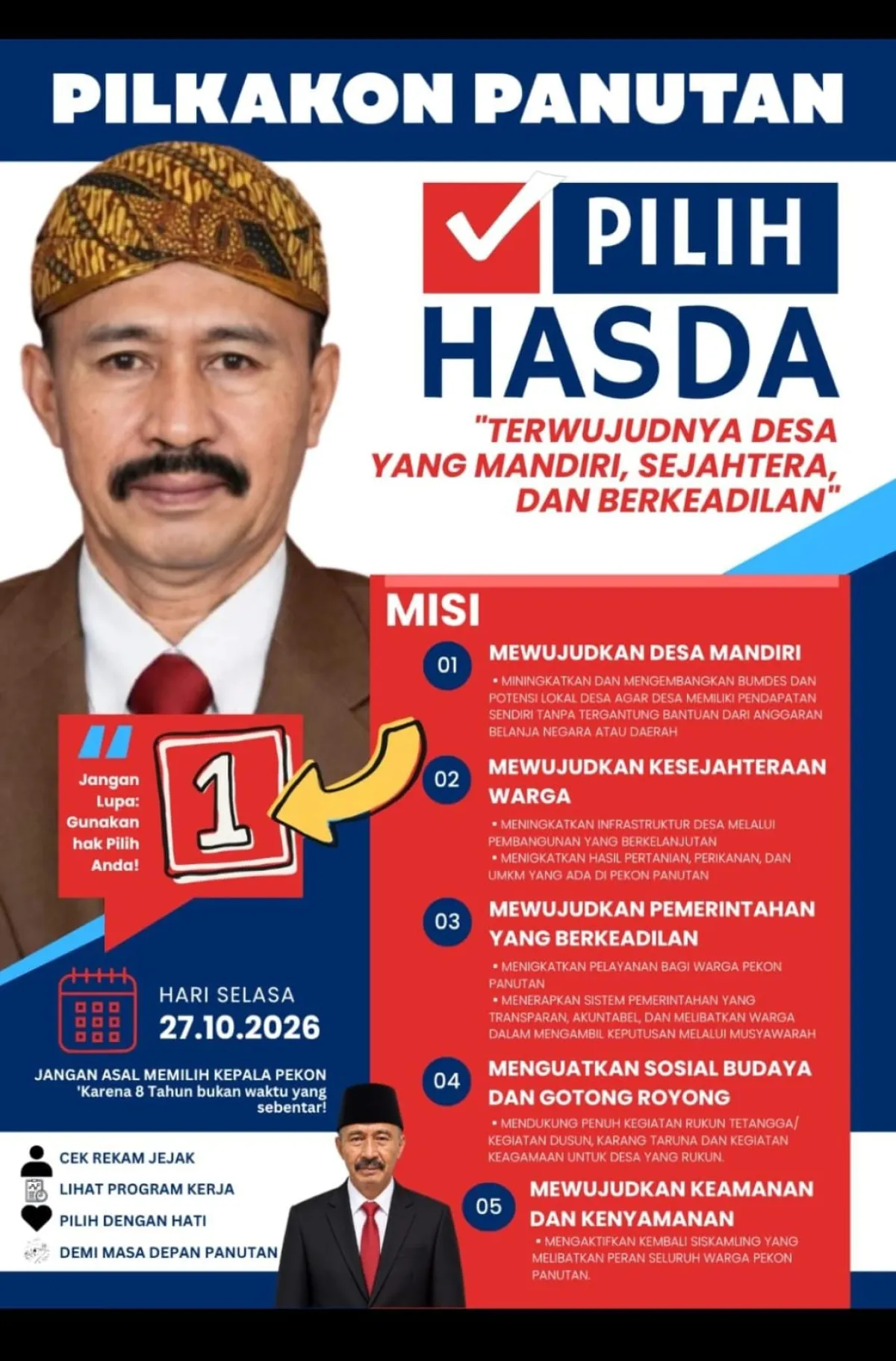 HASDA Nomer Urut 01 Siap Maju dalam Pilkakon Pekon Panutan 2026, Usung Visi Desa Mandiri, Sejahtera dan Berkeadilan