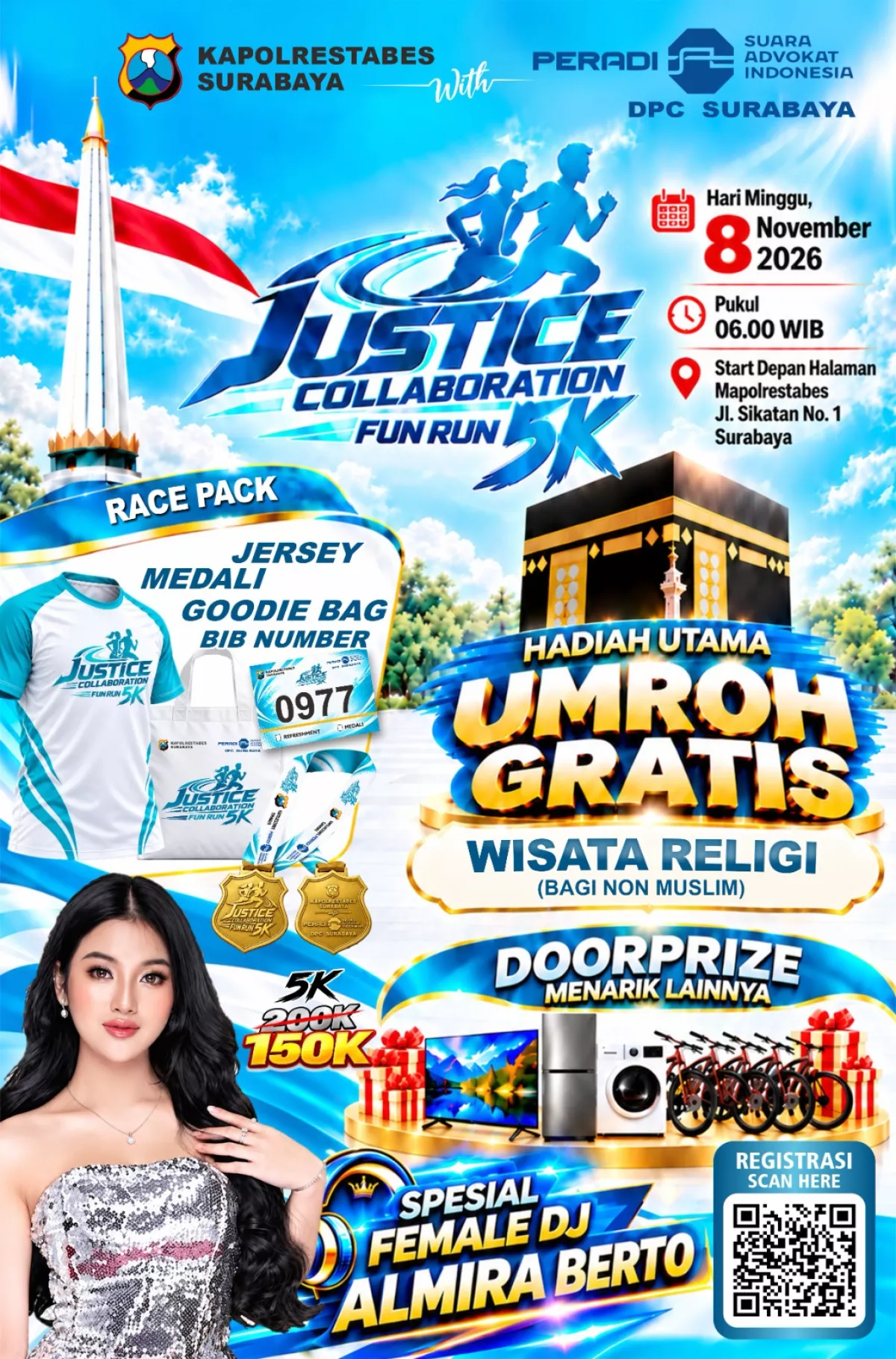 Bidik 5.000 Pelari, Justice Collaboration Fun Run 5K Surabaya Siapkan Hadiah Umrah Gratis ‎