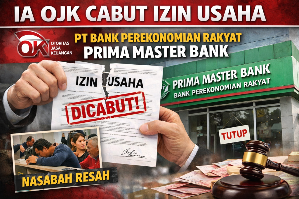 Gagal Bangkit, OJK Tutup BPR Prima Master Bank di Surabaya