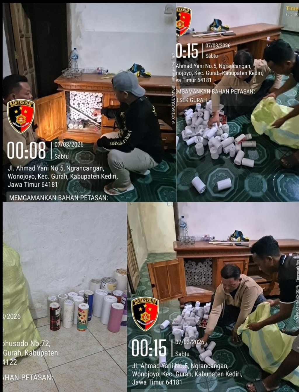 Unit Reskrim Polsek Gurah  Giat  Mitigasi Petasan di Tengah Malam, 225 Selongsong Petasan Diamankan Polisi