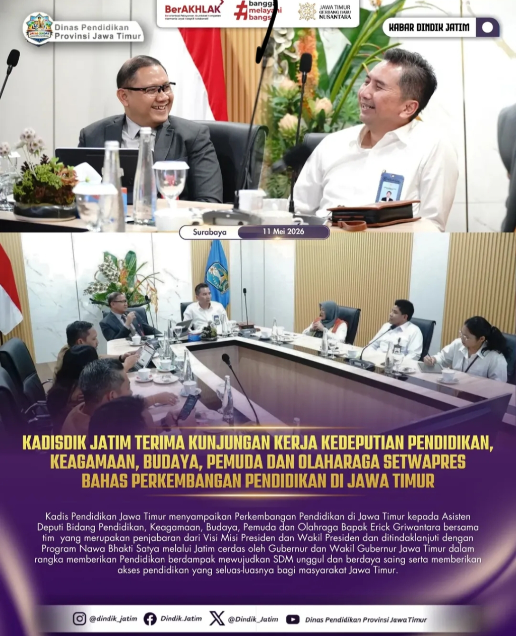 Sekretariat Wapres RI Kunjungi Dispendik Jatim, Bahas Transformasi Pembelajaran Digital Berbasis IFP
