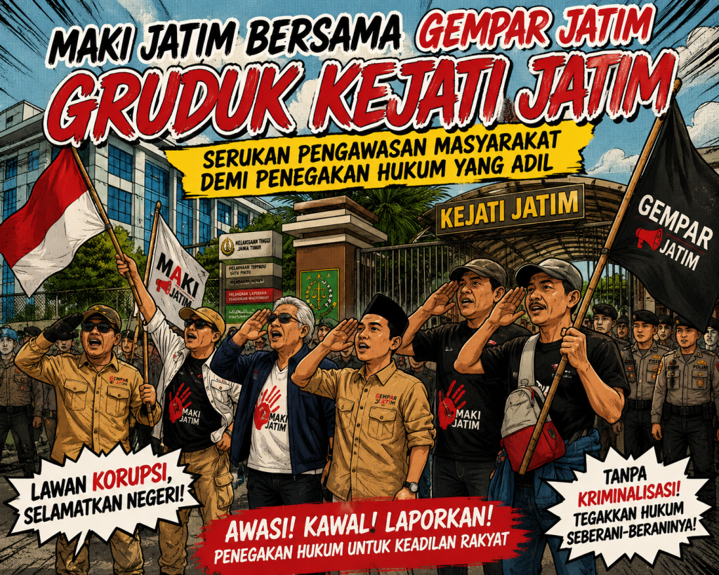 Maki Jatim Bersama Gempar Jatim Gruduk Kejati jatim Serukan Pengawasan Masyarakat Demi Penegakan Hukum yang Adil