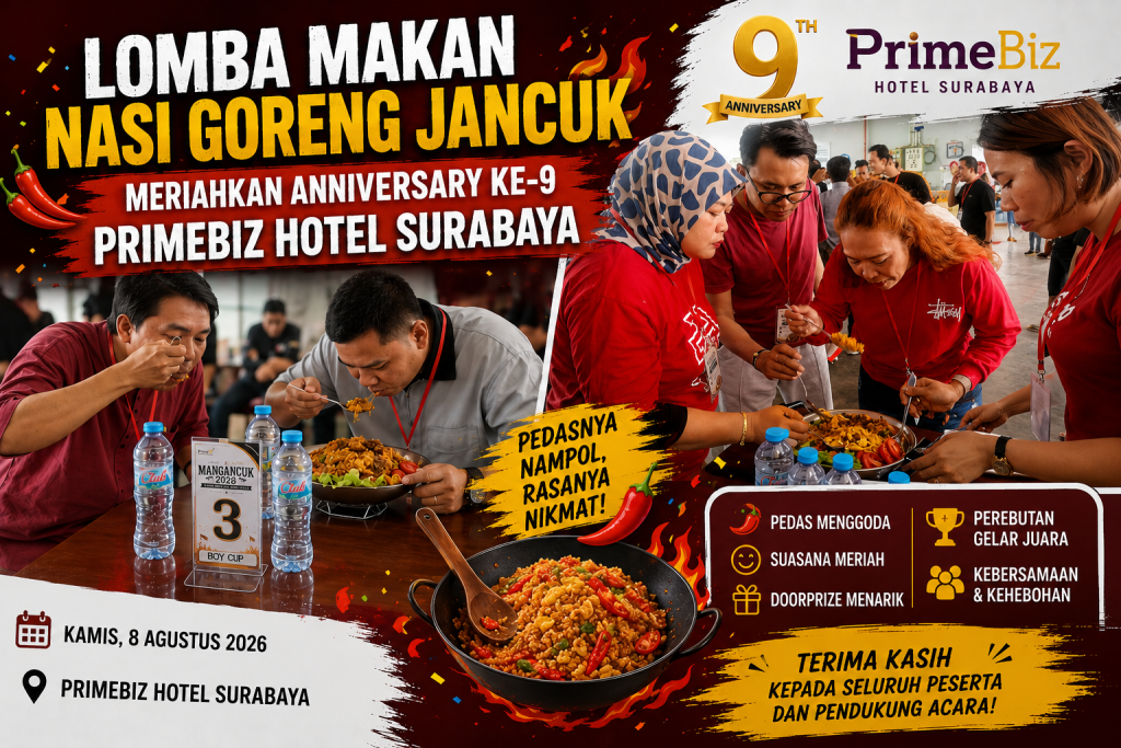 Lomba Makan Nasi Goreng Jancuk Meriahkan Anniversary ke-9 PrimeBiz Hotel Surabaya