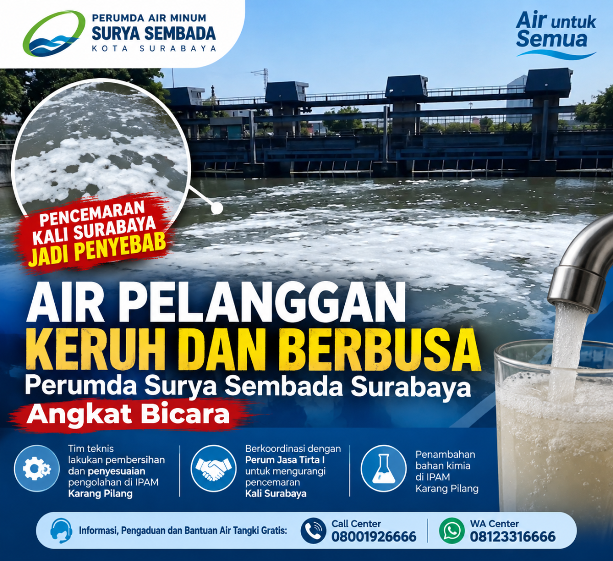 Air Pelanggan Keruh dan Berbusa, Perumda Surya Sembada Surabaya Angkat Bicara